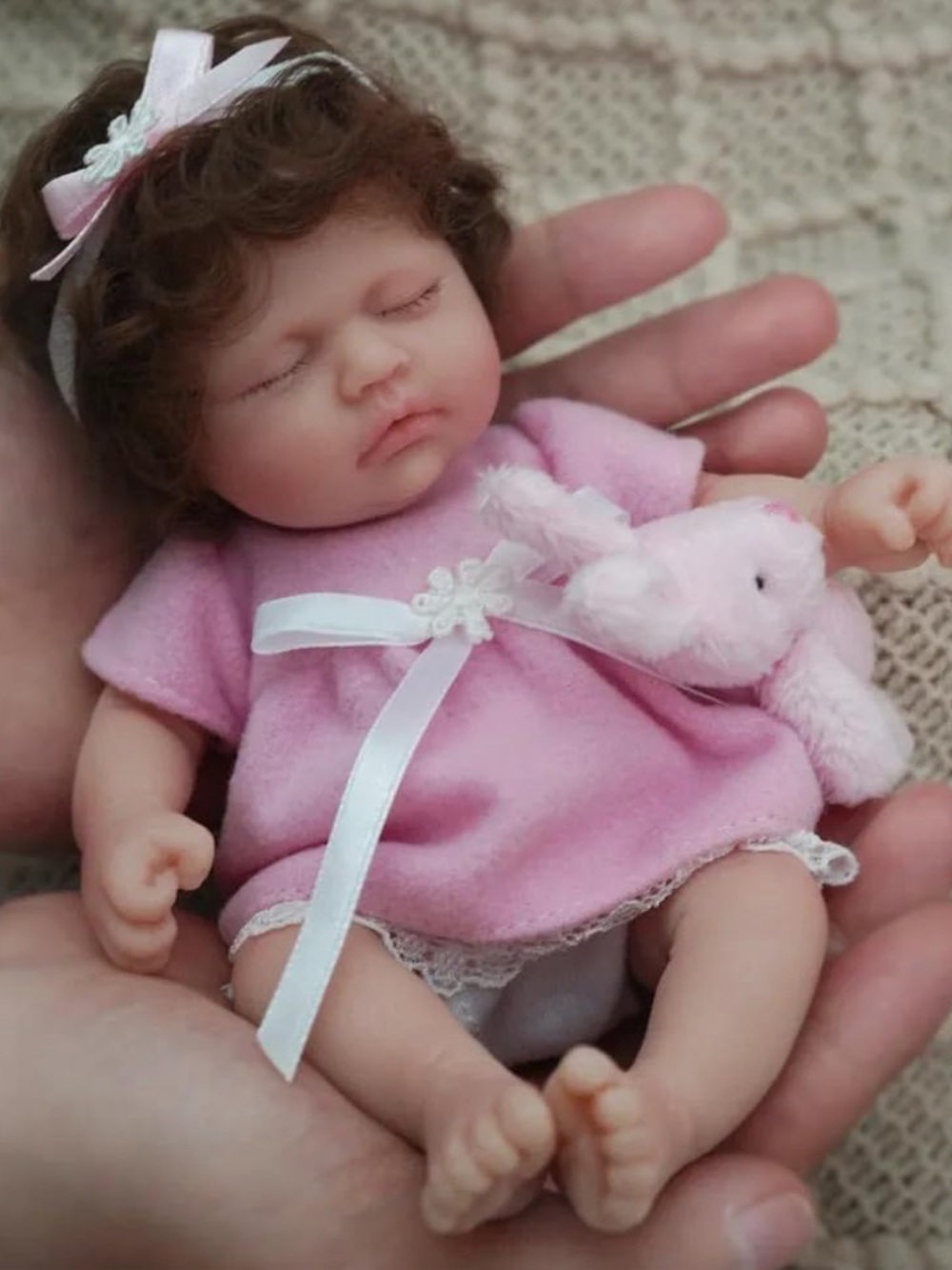Silicone Mini Baby Doll in Pink Dress 7”